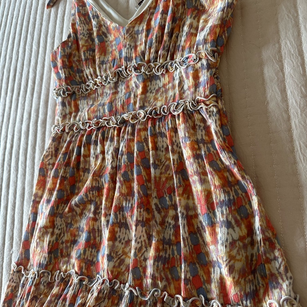 Multicolor Patterned Dress with Ruffle Accents - Picture 5 of 5